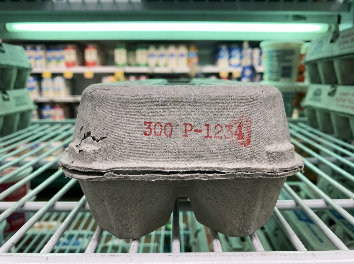 A US egg carton stamped only 300 P-1234