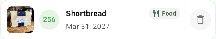 DueSnap read BEST BEFORE END 03/2027 and registered Shortbread with March 31, 2027