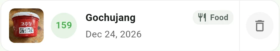 DueSnap read the Korean label and registered Gochujang with the date Dec 24, 2026
