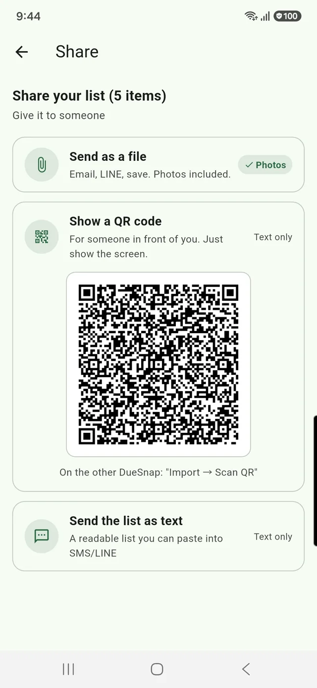 Share your dates by file, QR or text