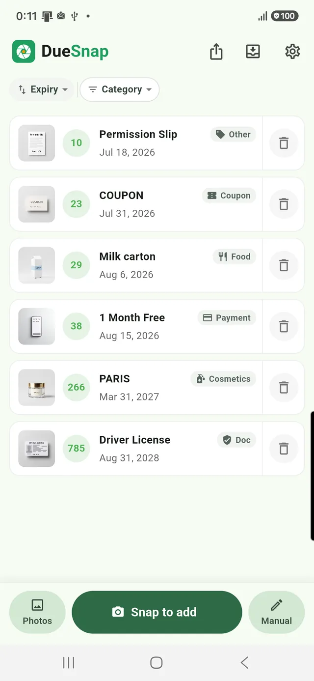 Every snapped date, all in one home screen